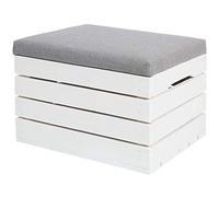 Mon Mobilier Design Pouf Coffre de Rangement en Bois Blanc avec siège rembourré