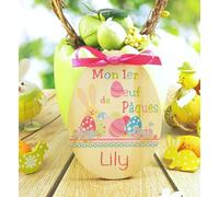 Mon Oeuf de Pâques en Bois personnalisé avec Le prénom de l'enfant - 1er œuf, joyeuses Pâques - 100% fabriqué en France - Cadeau Mod.E