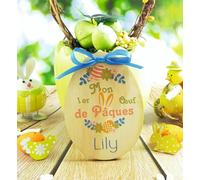 Mon Oeuf de Pâques en Bois personnalisé avec Le prénom de l'enfant - 1er œuf, joyeuses Pâques - 100% fabriqué en France - Cadeau Mod.C