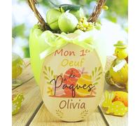 Mon Oeuf de Pâques en Bois personnalisé avec Le prénom de l'enfant - 1er œuf, joyeuses Pâques - 100% fabriqué en France - Cadeau Mod.F