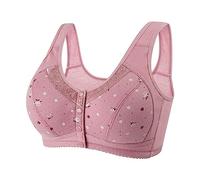 Mon panier Afficher Femmes Full Cup Print Thin Sous-vêtements Grande taille Bouton avant sans fil Sport Soutien-gorge en dentelle Couverture de poitrine Gros soutiens-gorge et lingerie, Z6 rose., XL