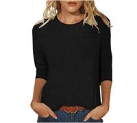 Mon Panier HUIFUAO T-Shirt à Manches 3/4 pour Femme - Rayures - Col Rond - T-Shirt Basique d'été pour Femme - Coupe Ample, Z04 Noir, L