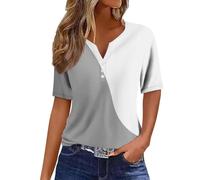 Mon Panier HUIFUAO T-Shirts pour Femmes, T-Shirts d'été à Boutons avec col en V et Manches 3/4 pour Femmes, Haut rayé de Couleur, t-Shirt d'été Basique pour Femme, Coupe Ample, Z11 Gris, XXL