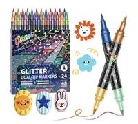 Mon Petit Curieux L'eclat'art Feutre Shimmer Pailleté, Conception à double tête, facile à transporter, large gamme de couleurs, idéal pour loisirs créatifs (24 sticks de 48 couleurs)