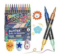 Mon Petit Curieux L'eclat'art Feutre Shimmer Pailleté, Conception à double tête, facile à transporter, large gamme de couleurs, idéal pour loisirs créatifs (12 sticks de 24 couleurs)