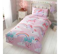 Mon Petit Licorne Housse Couette Simple Set Réversible Literie Arcs-en-Ciel Rose