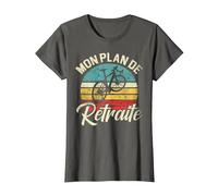 Mon Plan De Retraite Humour Cadeau Cycliste Vélo T-Shirt, Femme, Asphalte, XL