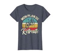 Mon Plan De Retraite Humour Cadeau Cycliste Vélo T-Shirt, Femme, Bleu Chiné, M