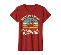 Mon Plan De Retraite Humour Cadeau Cycliste Vélo T-Shirt, Femme, Canneberge, XS