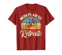 Mon Plan De Retraite Humour Cadeau Cycliste Vélo T-Shirt, Homme, Canneberge, S