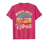 Mon Plan De Retraite Humour Cadeau Cycliste Vélo T-Shirt, Homme, Rouge Chiné, S
