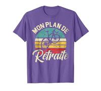 Mon Plan De Retraite Humour Cadeau Cycliste Vélo T-Shirt, Homme, Violet Chiné, 3XL