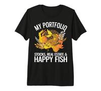 Mon Portefeuille : Actions, Immobilier et Happy Fish Funny Investor T-Shirt Haut de Gamme