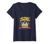 Mon Premier Concert était Epic Kids Music Festival Memory T-Shirt avec Col en V, Femme, Bleu Marine, XXL