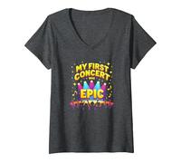 Mon Premier Concert était Epic Kids Music Festival Memory T-Shirt avec Col en V, Femme, Chiné Foncé, L