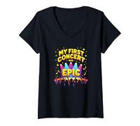 Mon Premier Concert était Epic Kids Music Festival Memory T-Shirt avec Col en V, Femme, Noir, XXL