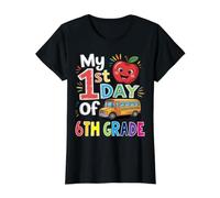 Mon Premier Jour de 6e année : Autobus Scolaire Amusant de sixième année Apple T-Shirt Graphique avec Valeur, Femme, Noir, L