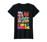 Mon Premier Jour de e première année : Apple Back to School T-Shirt Graphique avec Valeur, Femme, Noir, XL