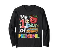 Mon Premier Jour d'école Maternelle drôle Bus Scolaire Apple Funny Manche Longue