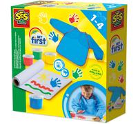 SES Creative 14449 - My first - Mon premier kit de peinture au doigt avec un tablier, 4 couleurs de peinture vives, facilement lavables, pour les enfants à partir de 1 an
