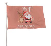 Mon Premier Lettrage De Noël Et Le Père Noël Rudolph Drapeaux Résistant Aux Intempéries Garden Flag Décoratif Drapeau De Jardin Pour Célébrations Bar Maison 90X150Cm