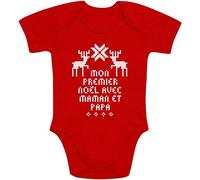 Mon Premier Noël avec Maman et Papa Body Bébé Manche Courte 3-6 Mois Rouge