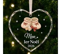 Mon Premier Noel Bébé 2026, Boule de Noel Personnalisée Cœur en Acrylique 8 x 8 x 0.6cm avec Boîte Cadeau, Boule Mon 1er Noel à Suspendre, Souvenir de Naissance Fille Garçon pour Sapin de Noël