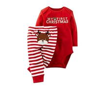 Mon Premier Noel Bébé filles mes 1ers tenues de Noël barboteuses de Noël à manches longues lettre imprimé body flocon de neige pantalon 2 pièces ensemble