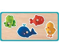 Mon Premier Puzzle a encastrer avec Bouton 4 pièces Les Animaux - Set Puzzle Bois Bouton Enfant 1er Age avec Carte Tigre