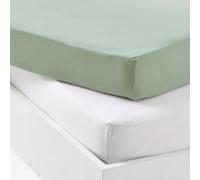 Mon PTIT Dodo LOT 2 DRAPS-Housses Jersey Blanc/Vert DE Gris 60 x 120 cm