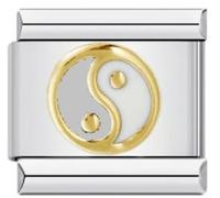 Mon & Sons Bracelet en acier inoxydable avec breloque Ying Yang en argent italien 9 mm compatible avec maillons modulaires de 9 mm