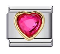 Mon & Sons Breloque en forme de cœur en forme de cœur, date, mois, naissance, anniversaire, pierre de naissance or, cristal, argent, maillons italiens de 9 mm, bracelet en acier inoxydable compatible