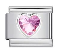 Mon & Sons Breloque en forme de cœur en forme de cœur, date, mois, naissance, anniversaire, pierre de naissance or, cristal, argent, maillons italiens de 9 mm, bracelet en acier inoxydable compatible