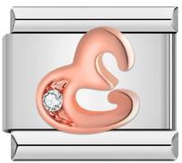 Mon & Sons M&S AZ Lettre initiale en or rose de l'alphabet, breloque à maillons italiens de 9 mm, compatible avec le bracelet de nomination (E)