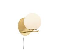 mon souhait lampe rétro applique murale avec câble, prise et interrupteur, laiton avec boule de verre blanche, in mpoule E14 à intensité variable, hauteur 21 cm
