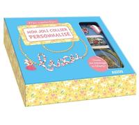 Mon Superbe Bijou - Mon Joli Collier Personnalisé - Avec Du Ruban En Liberty, Du Fil Métallique, 1 Pompon Rose, 1 Charm Chat, 1 Chaîne Boules, Des Anneaux De Raccord