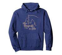 Mon thérapeute Mange du Foin Chevaux cavalière Citation Sweat à Capuche, Unisexe pour Adultes, Bleu Marine, L