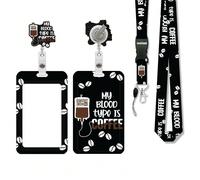 Mon type de sang est un porte-badge rétractable de forme amusante de type café, avec un cordon détachable. Porte-badge rétractable robuste, porte-clés, porte-carte d'identité avec cordon détachable po