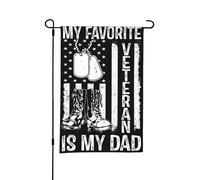 Mon vétéran préféré est mon père - Bottes militaires et plaques d'identité pour chien Drapeau de jardin double face Petits drapeaux pour cour Convient pour l'extérieur ou le jardin Patio Yard Decor 18