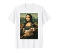 Mona Lisa avec Chat Orange Peinture d'art drôle T-Shirt Graphique avec Valeur, Homme, Blanc, M