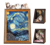Mona Lisa Cat Bed, Mona Lisa Cat Scratcher Bed, Cat Living in Famous Painting, Art 4D Oil Painting Cats Frame Nest for Artist Kitten, Easy Assembly Pet Bed & Home Decor (E)