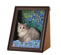 Mona Lisa Cat Scratcher Bed, Cat Living in Famous Painting, Art 4D Oil with Arm Front Panel, Easy-to-Assemble Bed Couch Cave Condo Creative Home Decoration (Iris,One Size)