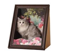 Mona Lisa Cat Scratcher Bed, Cat Living in Famous Painting, Art 4D Oil with Arm Front Panel, Easy-to-Assemble Bed Couch Cave Condo Creative Home Decoration (Rose Garden,One Size)