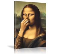 Mona Lisa Impression Sur Toile,Mona Lisa Poster Wc Art,Photos Deco Salle De Bain Tableau,Affiche Drole Toilette Peinture Humour Vintage Pour Toilettes Et Salle De Bain 60 x 90cm Cadre Intérieur
