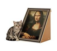 Mona Lisa Lit pour chat - Carton ondulé gris - 44 x 34 x 52 cm - Planche à gratter pour chat avec nid d'affûtage des griffes - Cadre de peinture à l'huile art 4D pour chatons, maison, chambre à