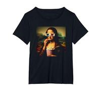 Mona Lisa Popcorn Cinéma T-Shirt, Femme Grandes Tailles, Noir, 1X