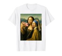 Mona Lisa Selfie avec Boucle d'oreille en Perles Fille Art T-Shirt Graphique avec Valeur