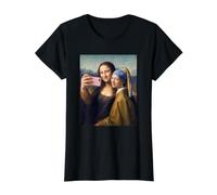Mona Lisa Selfie avec Boucle d'oreille en Perles Fille Art T-Shirt Graphique avec Valeur