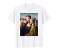 Mona Lisa Selfie avec Boucle d'oreille en Perles Fille Art T-Shirt Graphique avec Valeur, Homme, Blanc, L