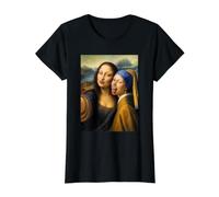 Mona Lisa Selfie Fille avec Boucle d'oreille en Perle Art T-Shirt Graphique avec Valeur